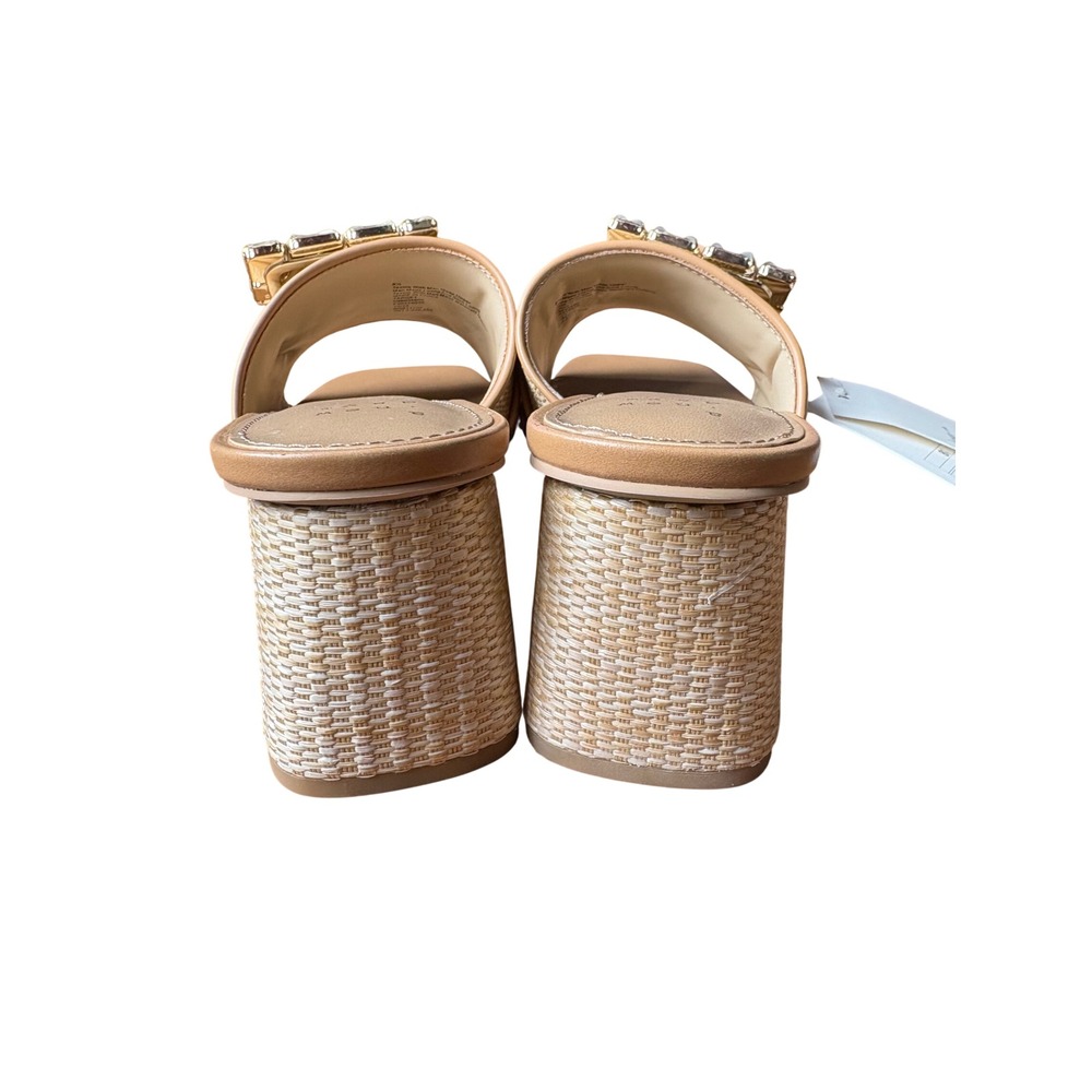 A New Day Kathleen Raffia Rhinestone Buckle Block Heel Slide Sandals 8.5 NWT - Picture 4 of 13